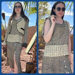 Vintage 80s Surya 3-Piece Set Outfit Skirt Top Jacket Womens Small Medium Beaded